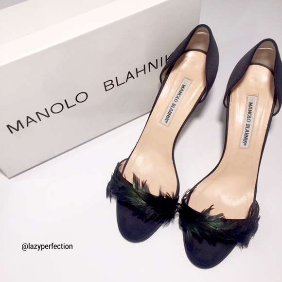 Manolo Blahnik Catalina Feather Satin D’Orsay Heel - Picture 2 of 8